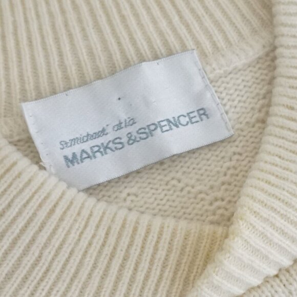 Vtg '90S Marks And Spencer Cream Gray 3D Eclectic Grandpa Crewneck Sweater M - Picture 8 of 11